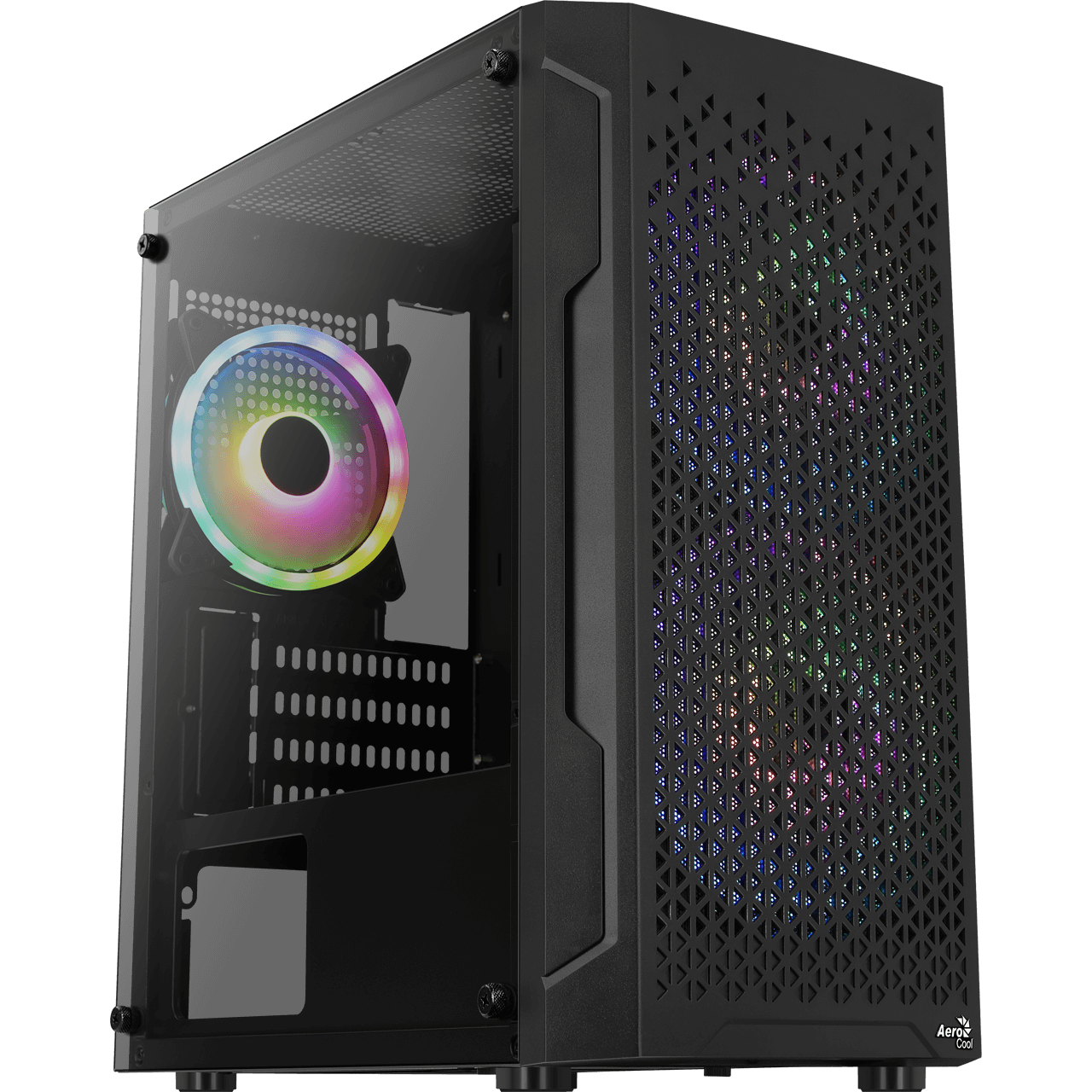 AeroCool Trinity Mini V2 schwarz Mini Tower mit Glasfenster PC Gehäuse Gehäuse PC